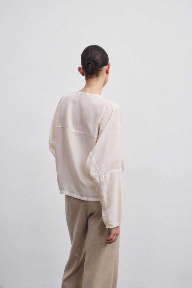 Pomandere Camicia con abbottonatura polo in habutai di seta Vendita Calda