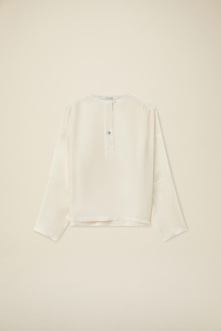 Pomandere Camicia con abbottonatura polo in habutai di seta Vendita Calda
