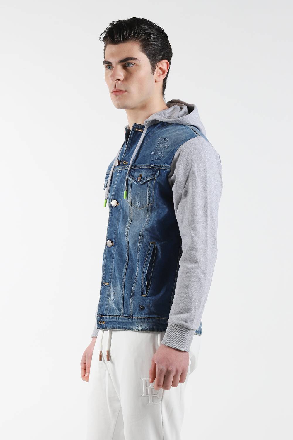 Primo Emporio Giubbino jeans con Cappuccio maniche in Felpa Vendita