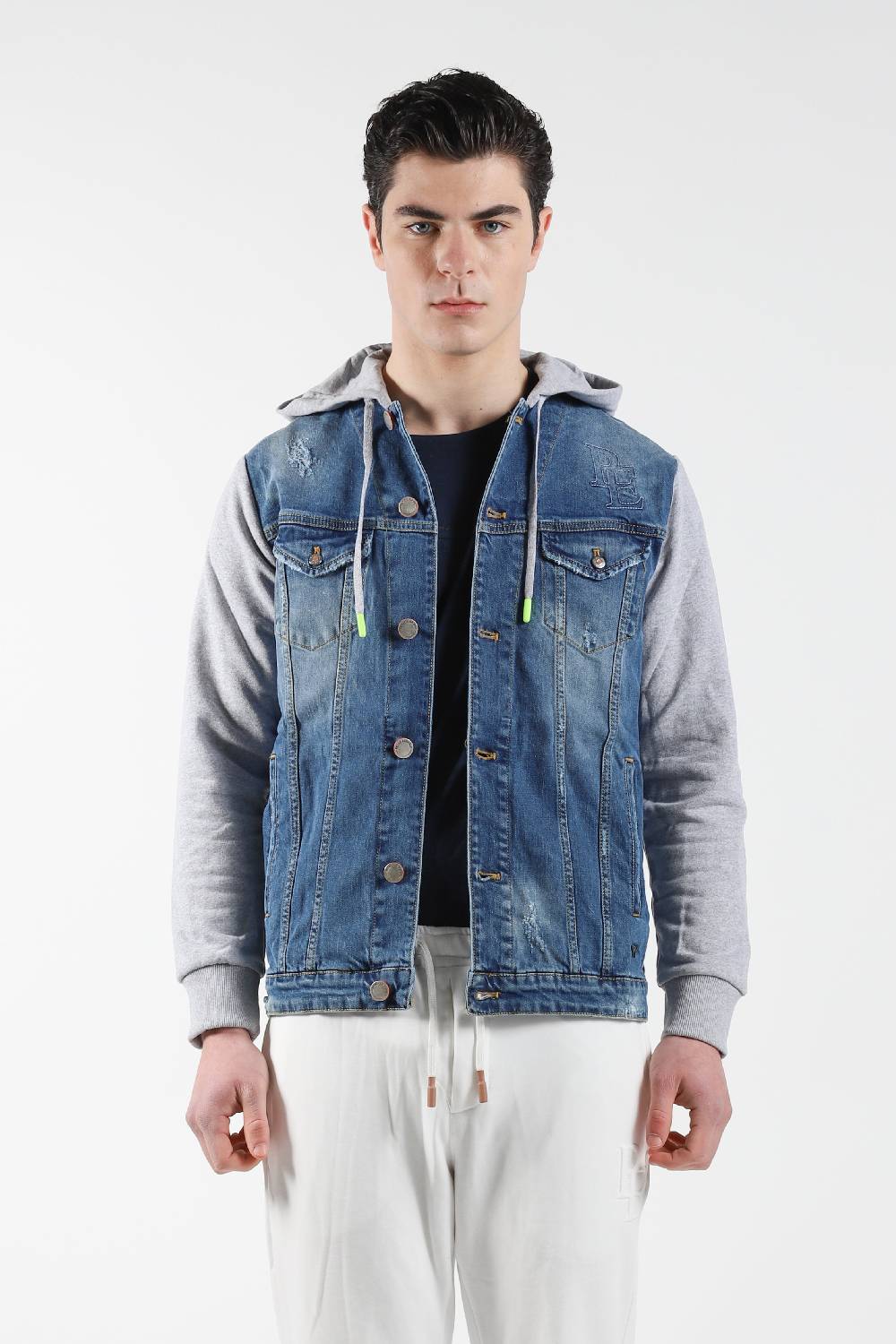 Primo Emporio Giubbino jeans con Cappuccio maniche in Felpa Vendita