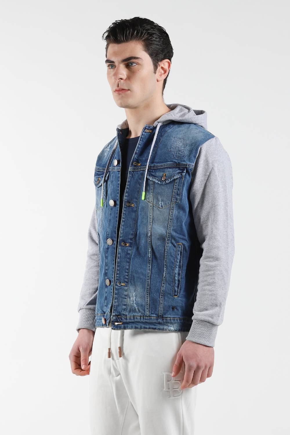 Primo Emporio Giubbino jeans con Cappuccio maniche in Felpa Vendita