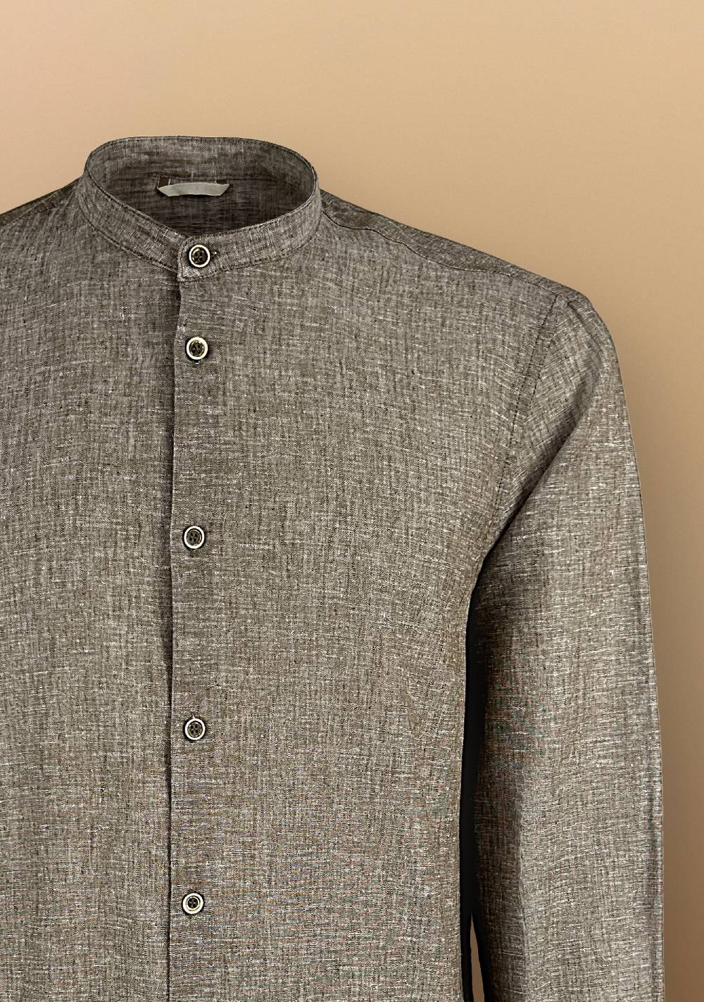 Primo Emporio Camicia Lino Manica Lunga Collo Coreano Negozi Online