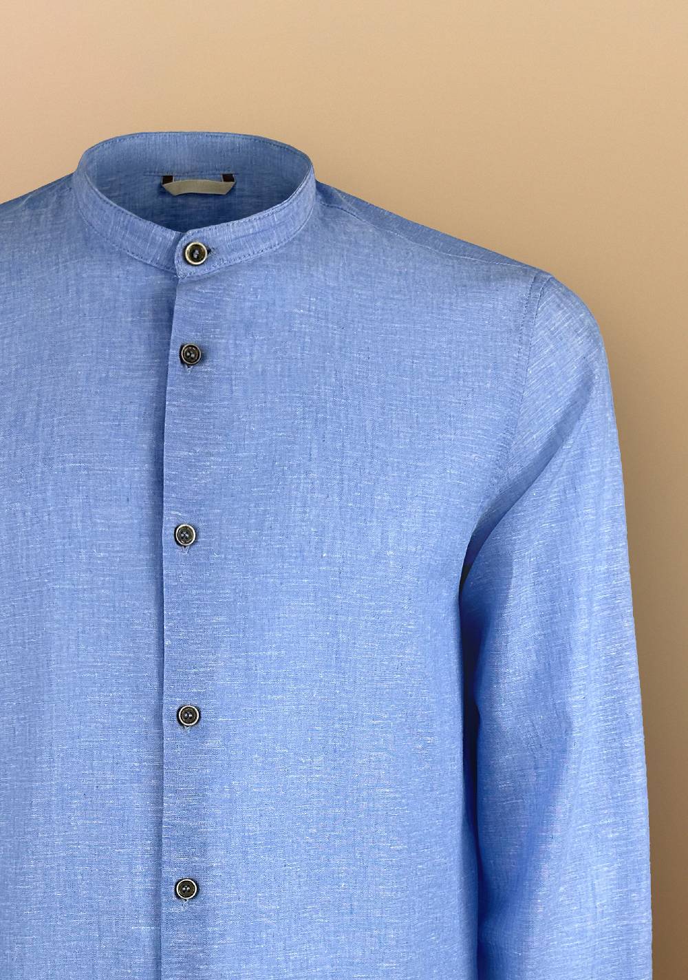Primo Emporio Camicia Lino Manica Lunga Collo Coreano Acquista Ora