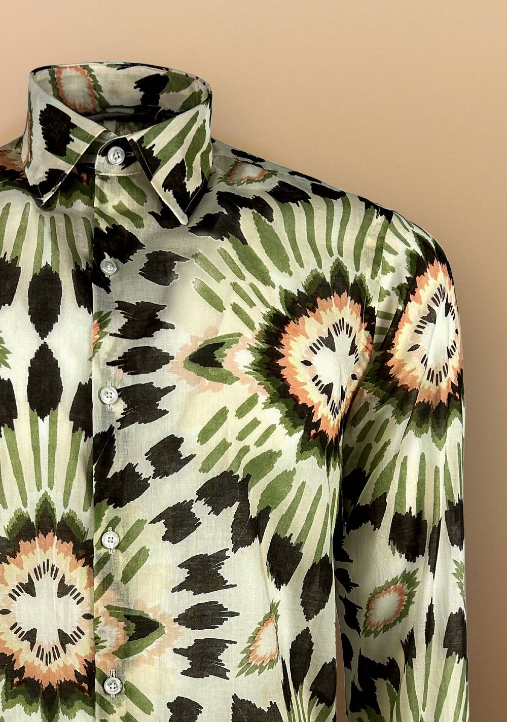 Primo Emporio Camicia in Mussola di cotone con stampa verde Vendita Economica
