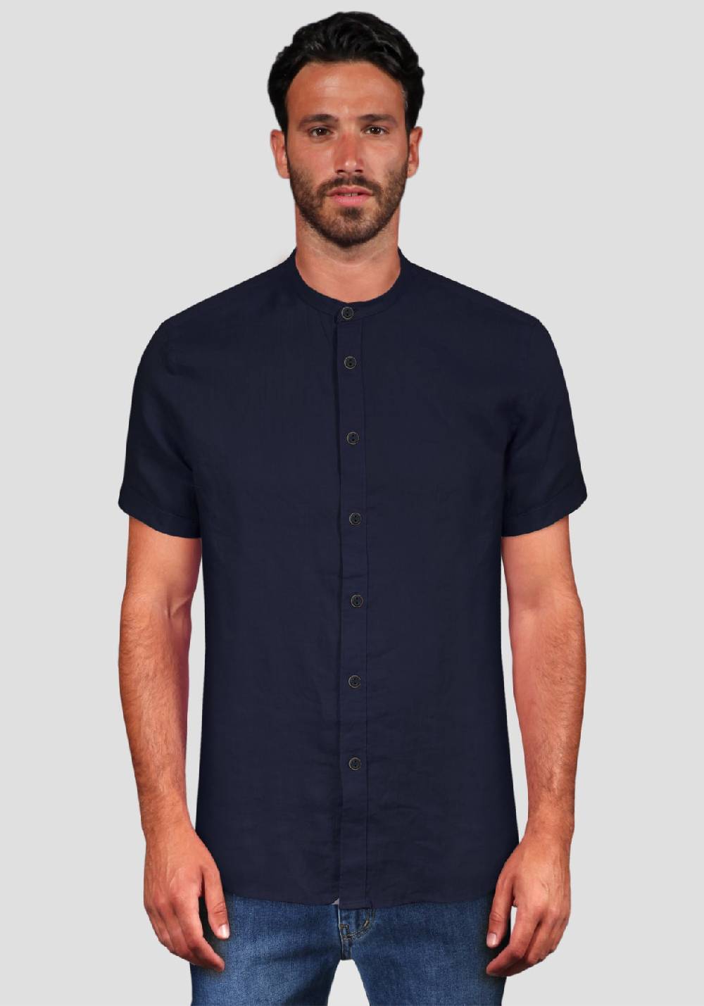 Primo Emporio Camicia di Lino Coreana Mezza Manica - Blue 2025