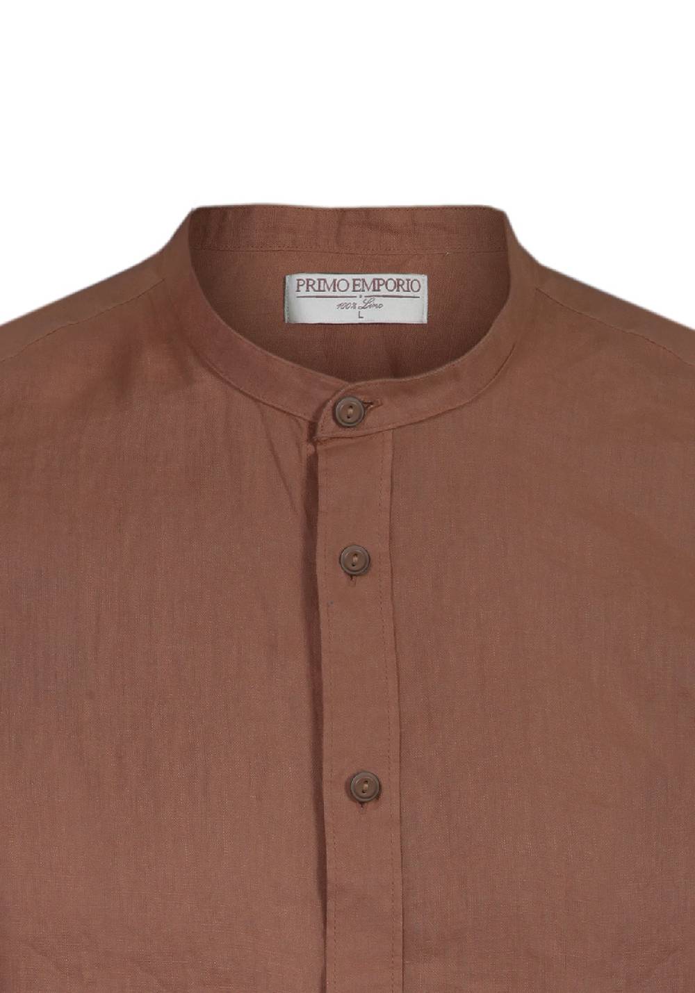 Primo Emporio Camicia di Lino Coreana Mezza Manica - Tabacco In Linea