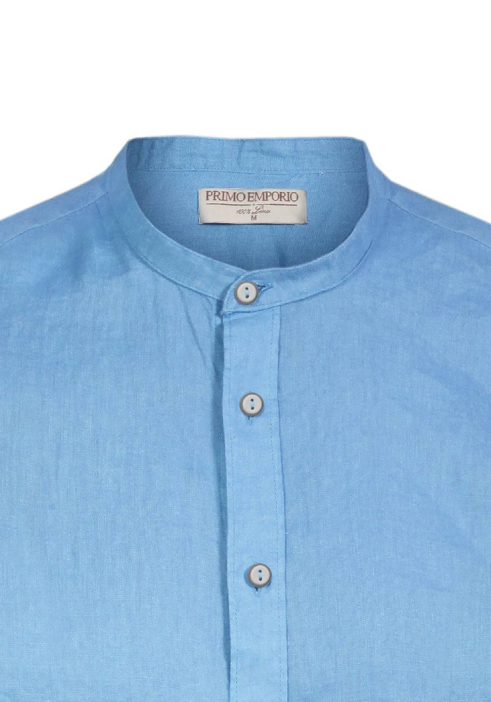 Primo Emporio Camicia di Lino Coreana Mezza Manica - Turchese Qualità