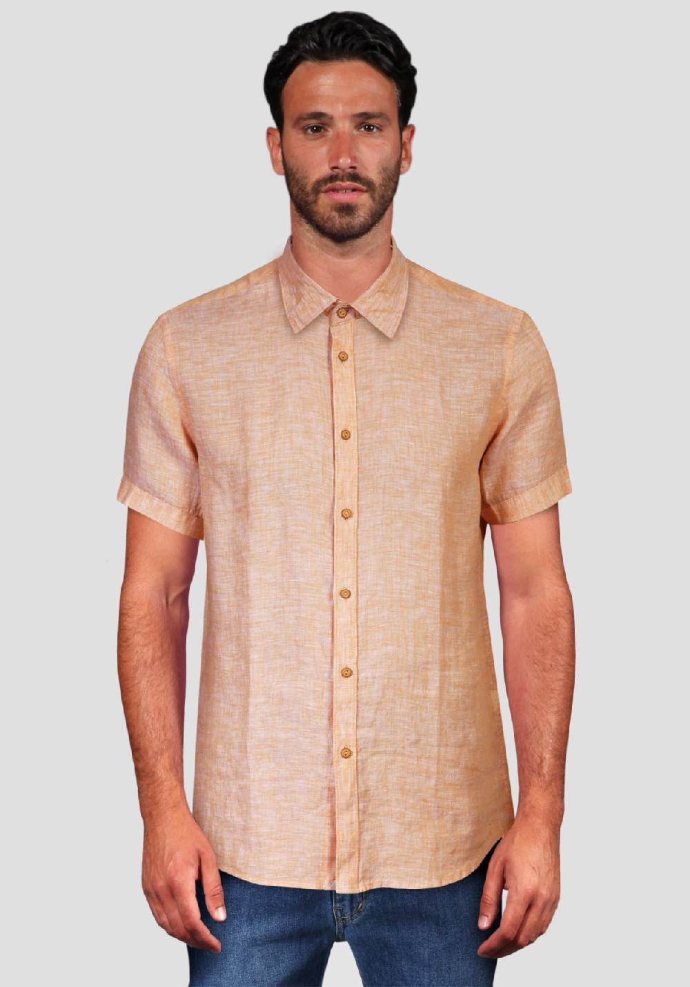 Primo Emporio Camicia Lino Mezza Manica - Arancio Prezzo Ridotto