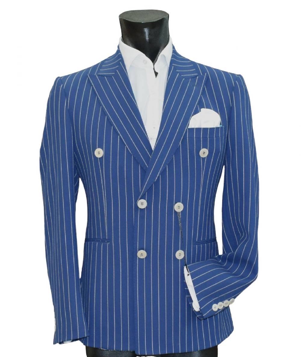 Musani Milano Cerimonia Abito musani bluette gessato a doppio petto slim fit