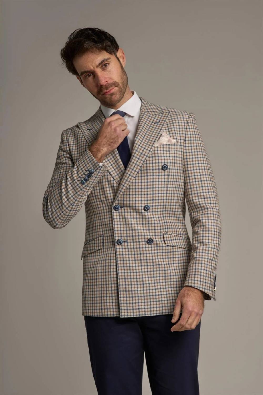 House of Cavani Giacca beige quadri cavani slim fit a doppiopetto
