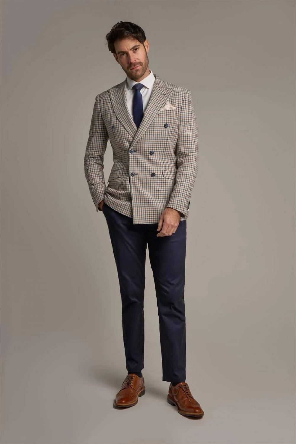 House of Cavani Giacca beige quadri cavani slim fit a doppiopetto 2025