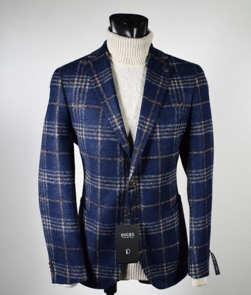 Digel Giacca blu a quadri digel in jersey sfoderata modern fit