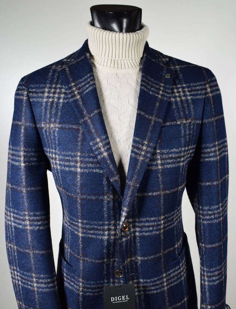 Digel Giacca blu a quadri digel in jersey sfoderata modern fit Offerta
