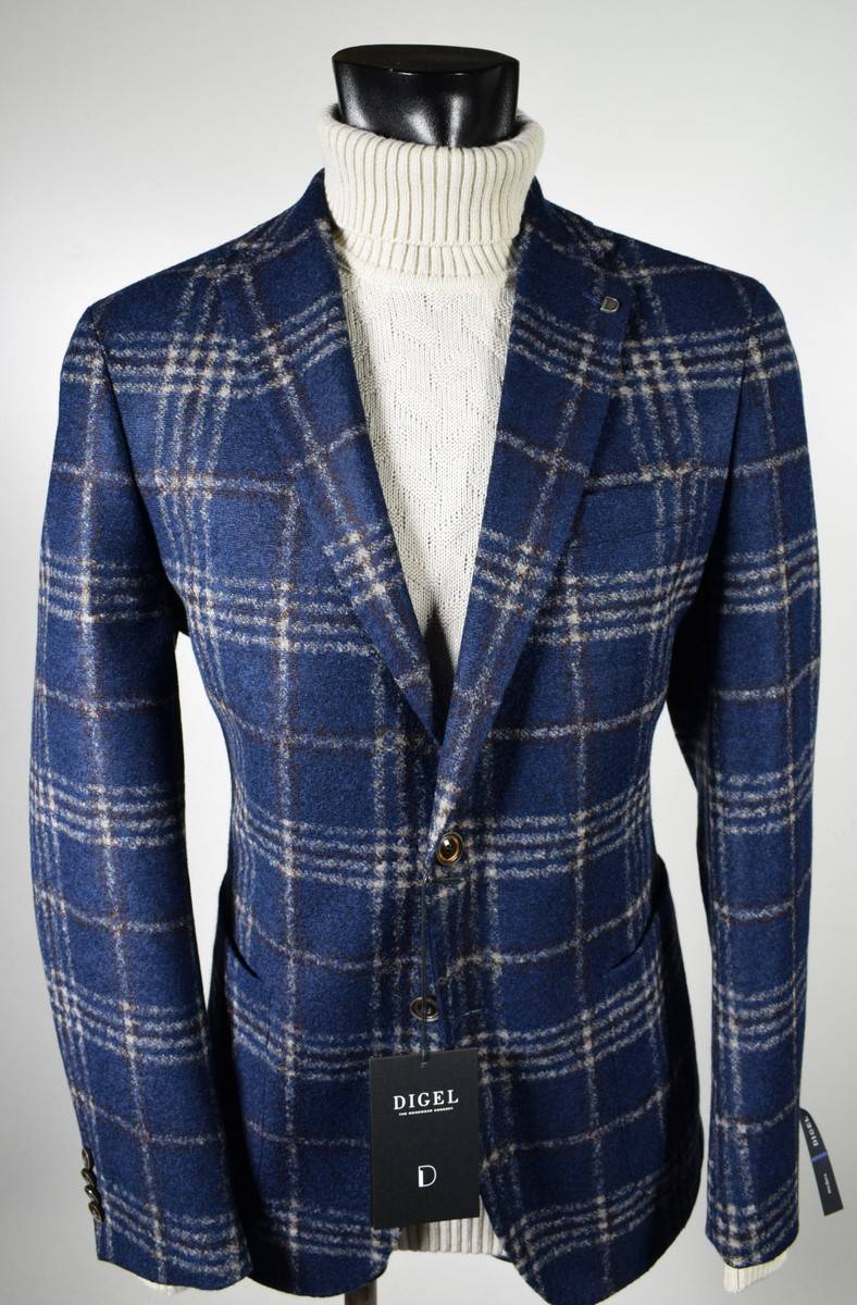 Digel Giacca blu a quadri digel in jersey sfoderata modern fit Offerta