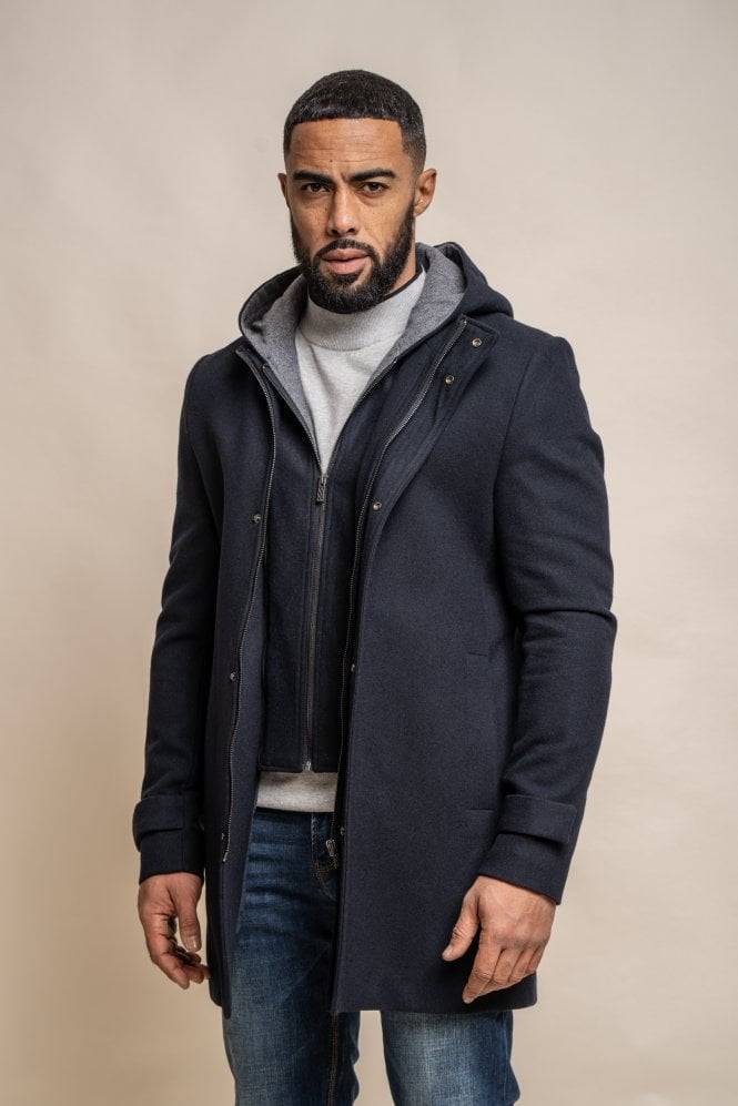 House of Cavani Cappotto cavani blu con cappuccio slim fit
