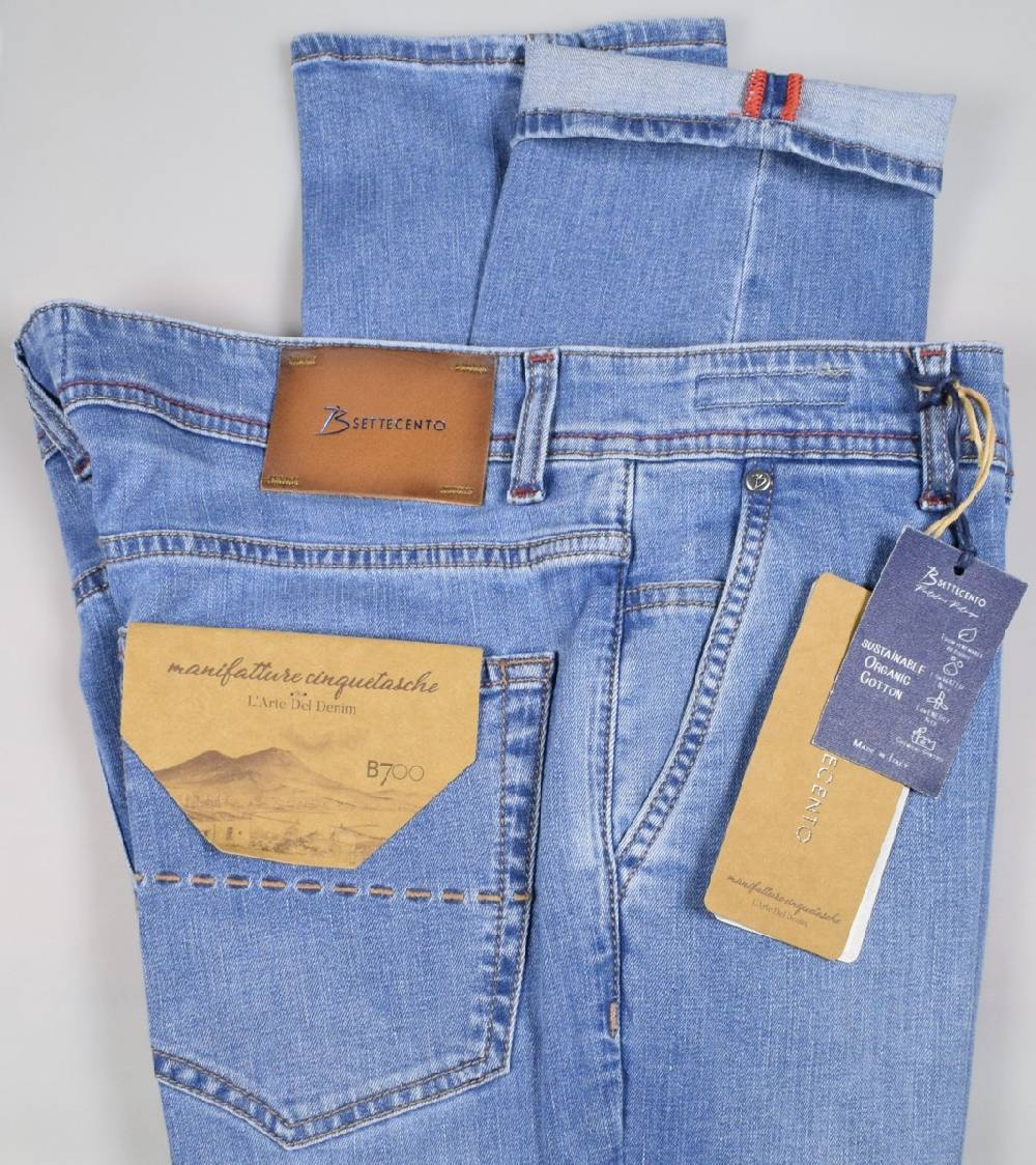 B Settecento Pantalone in denim stretch b700 slim fit lavaggio chiaro Vendite Flash