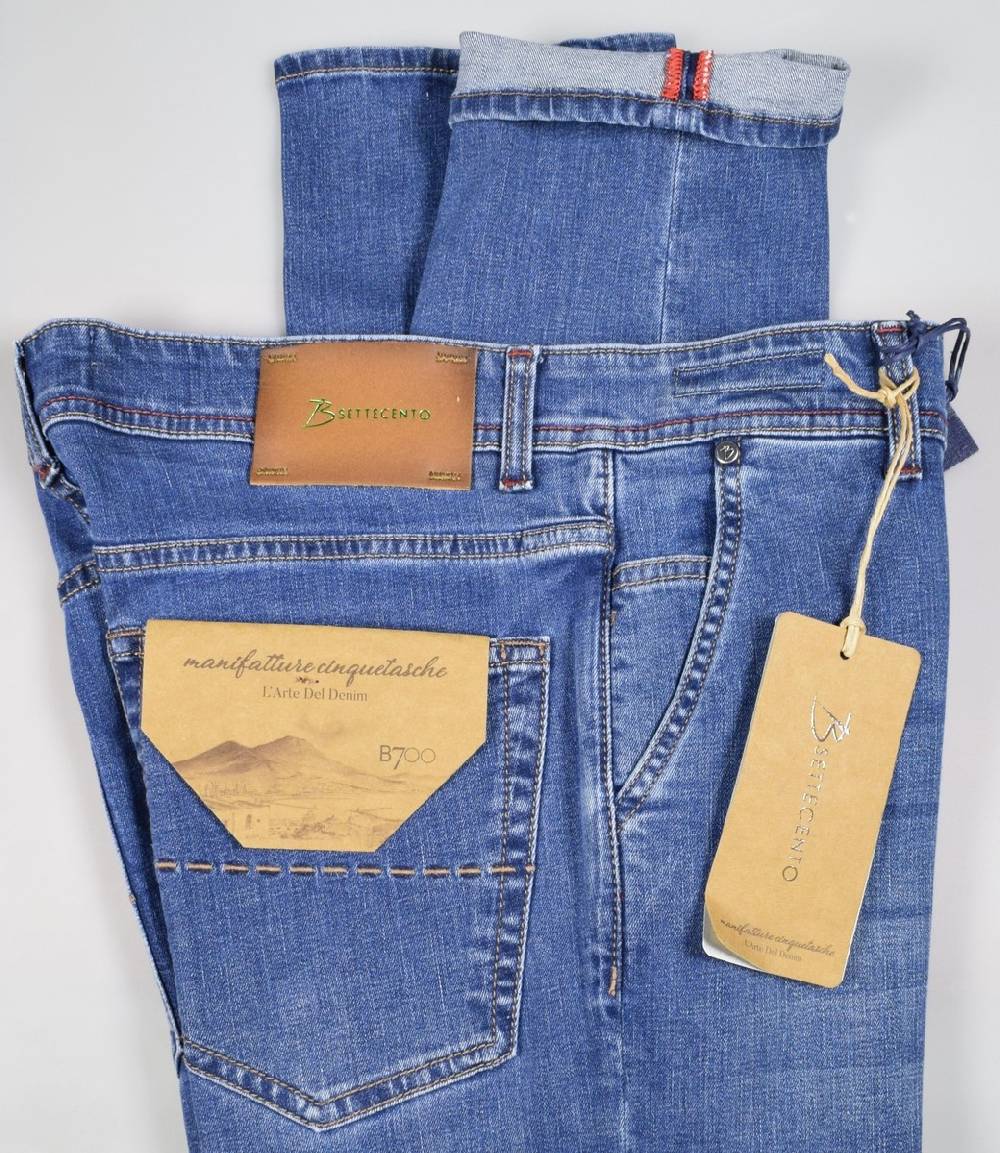 B Settecento Pantalone in denim stretch b700 slim fit lavaggio medio Negozio