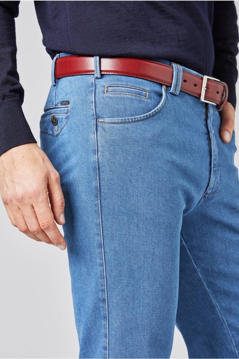 Meyer Cinque tasche in denim flex meyer blu medio stone modern fit Promozione