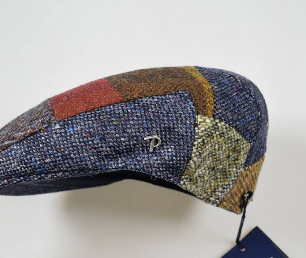 Panizza Berretto panizza blu a patchwork in lana donegal tweed Saldi
