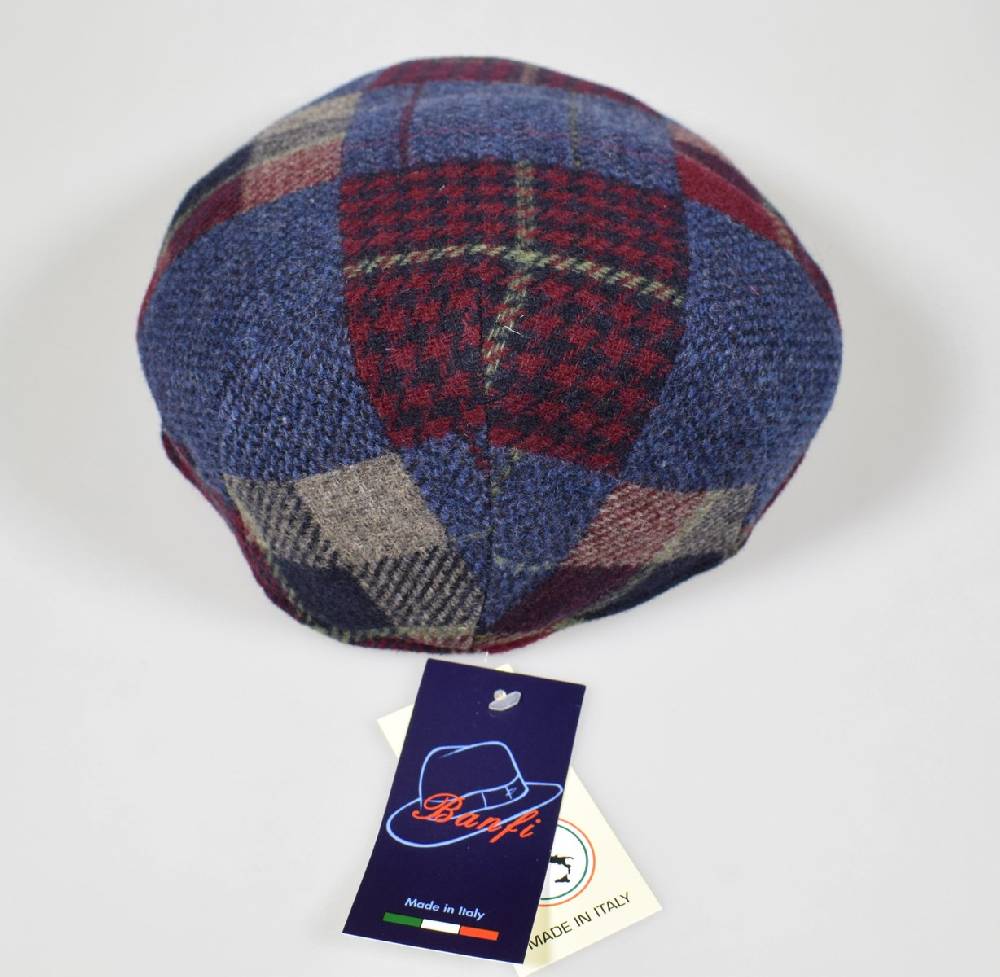 Imor di Banfi Cappello berretto imor blu a quadri in pura lana merino made in italy Offerte