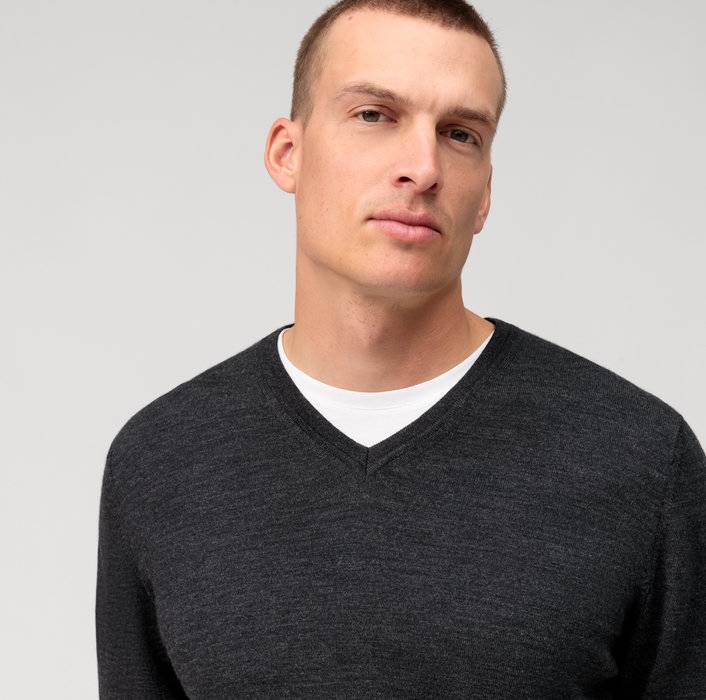 Olymp Pullover scollo a v grigio antracite olymp regular fit Soddisfazione Garantita