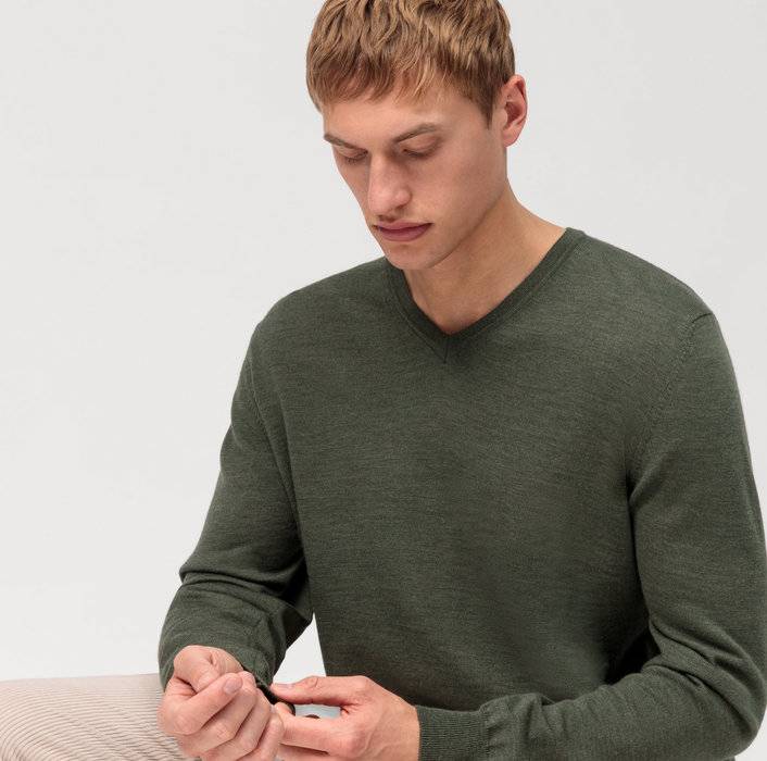 Olymp Pullover scollo a v verde olymp regular fit Qualità Garantita