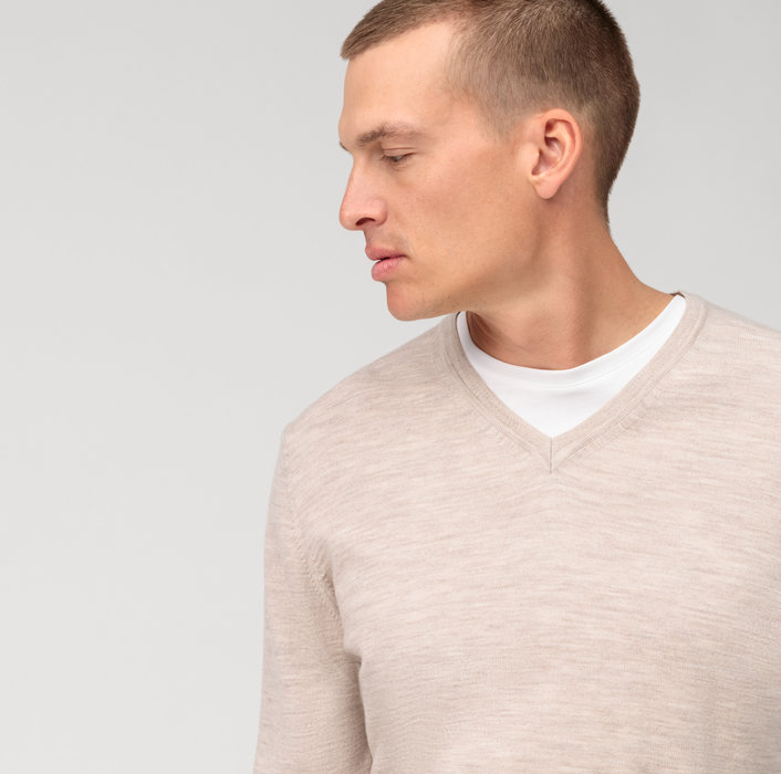 Olymp Pullover scollo a v beige olymp regular fit Negozi Online