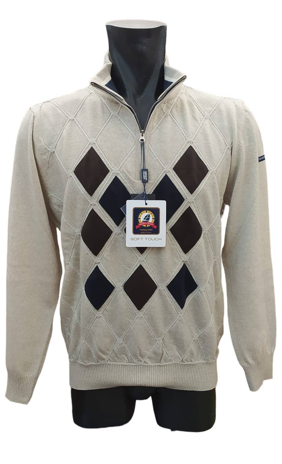 Green Coast Maglia a lupetto con zip a rombi in lana merinos zegna baruffa Fino Al -60%