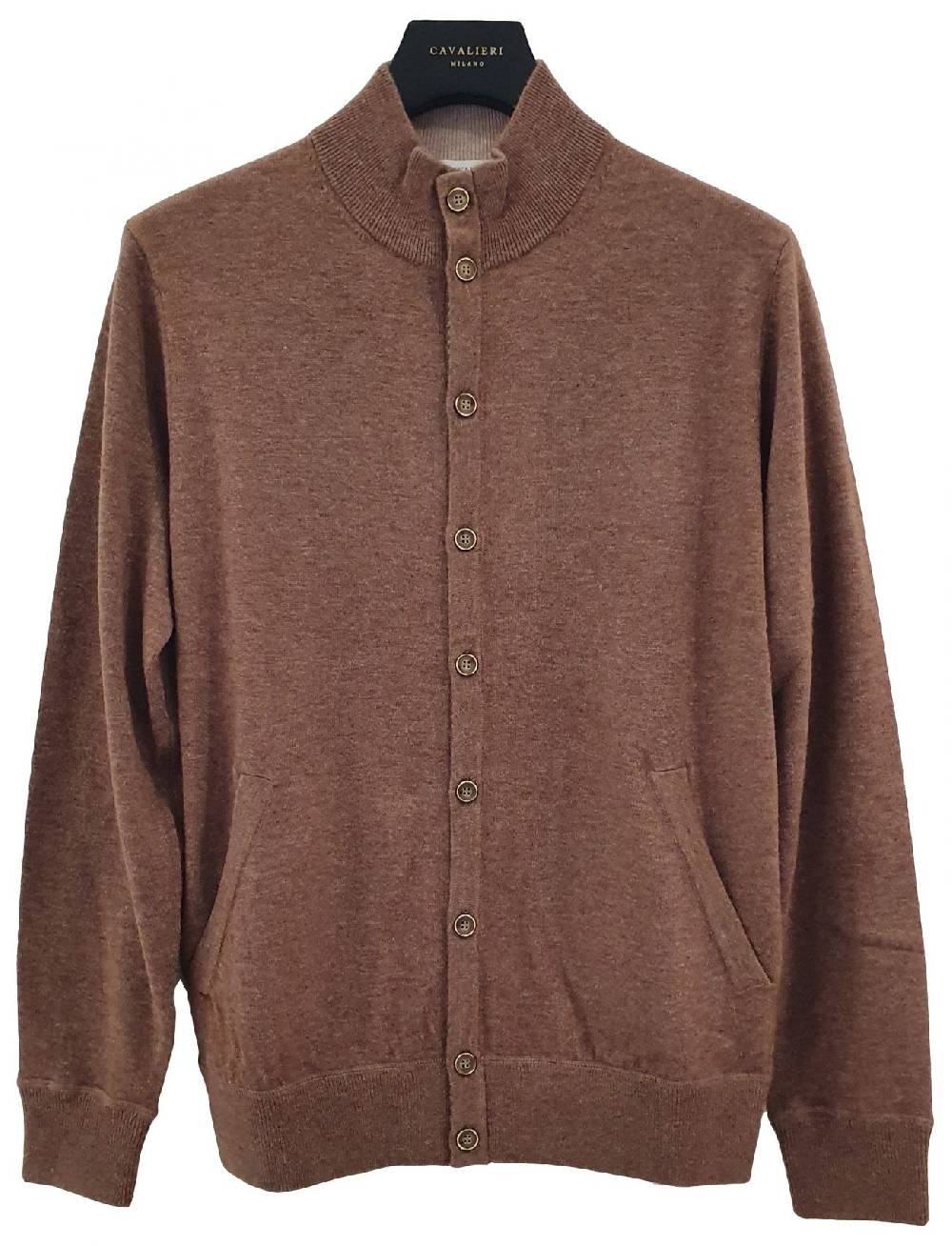 Cavalieri Milano Cardigan giacca noce con bottoni lana cashmere Presa