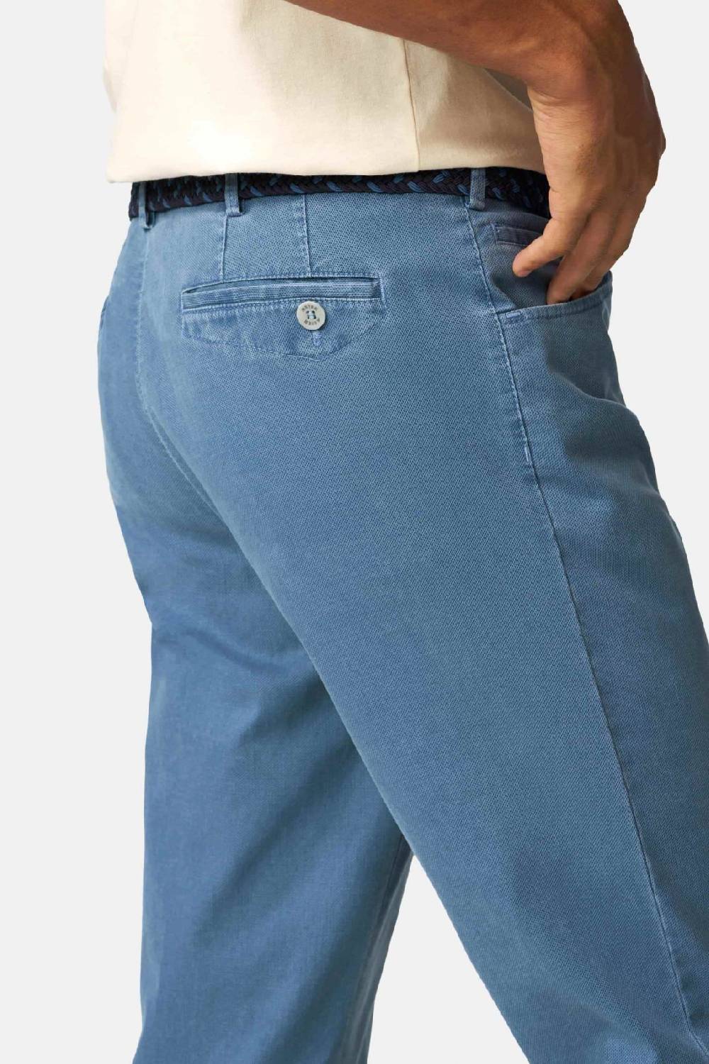 Meyer Pantalone modern fit azzurro meyer cotone microstruttura stretch Promozione Limitata