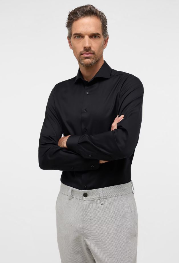 Eterna Camicia nera eterna slim fit collo francese cotone cover Nuova