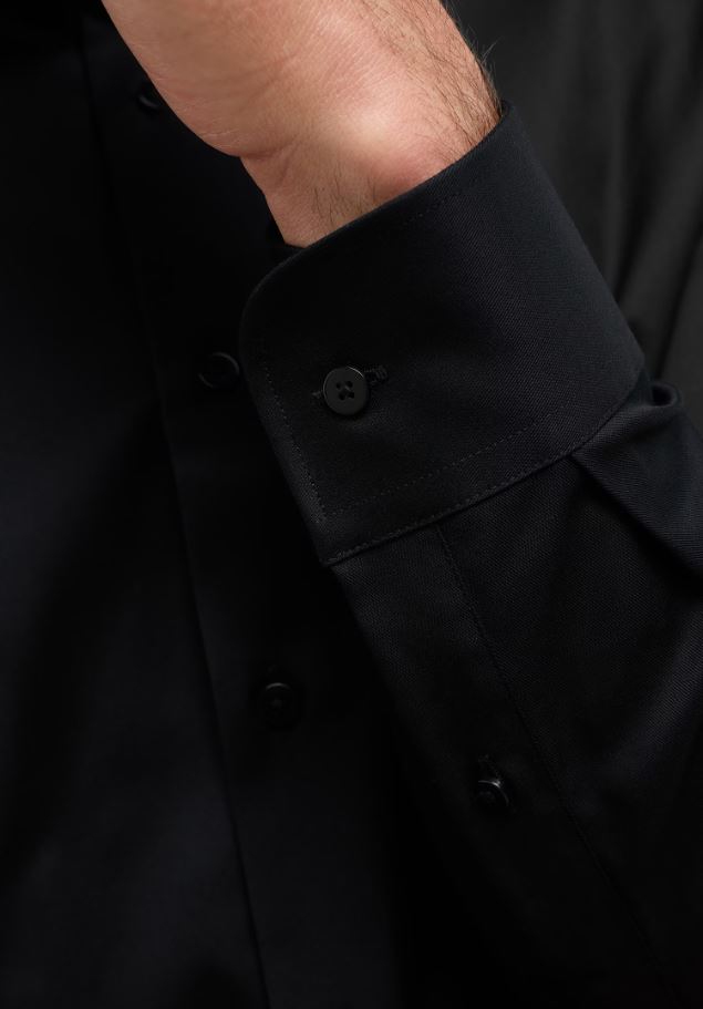 Eterna Camicia nera eterna slim fit collo francese cotone cover Nuova