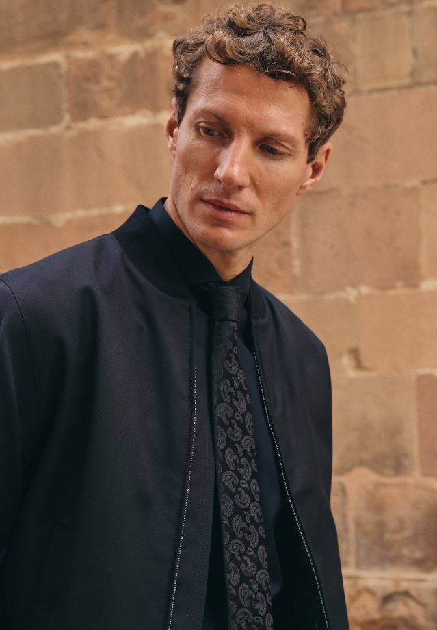 Eterna Camicia nera eterna slim fit collo francese cotone cover Nuova