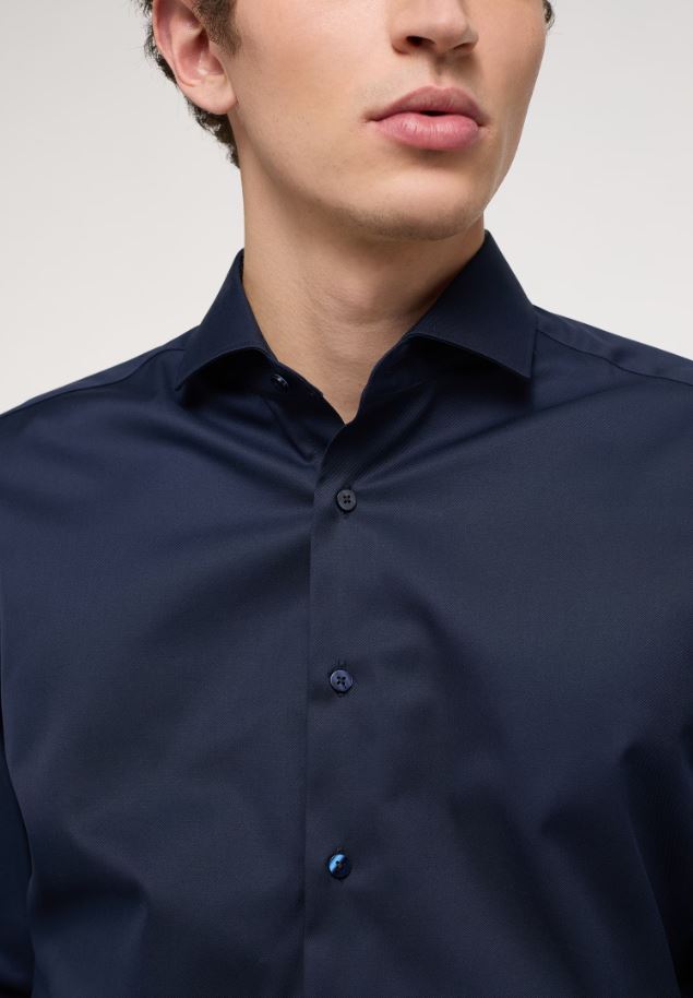 Eterna Camicia blu scuro eterna slim fit collo francese cotone cover Moda