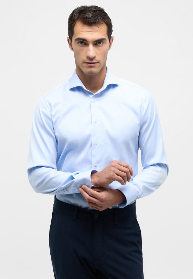 Eterna Camicia celeste eterna slim fit collo francese cotone cover 2025