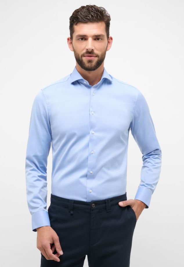 Eterna Camicia azzurra eterna slim fit collo francese cotone cover Italia