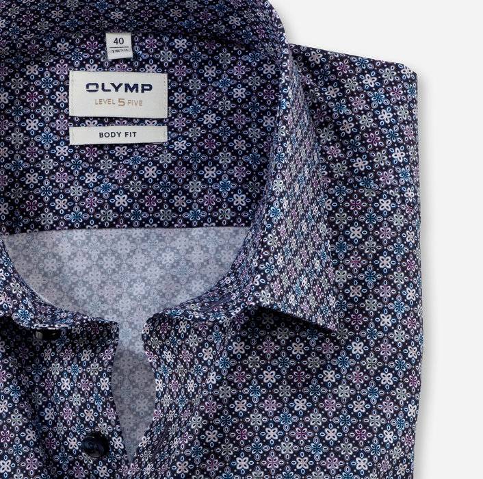 Olymp Camicia olymp slim fit blu cotone stretch stampato Affare Del Giorno