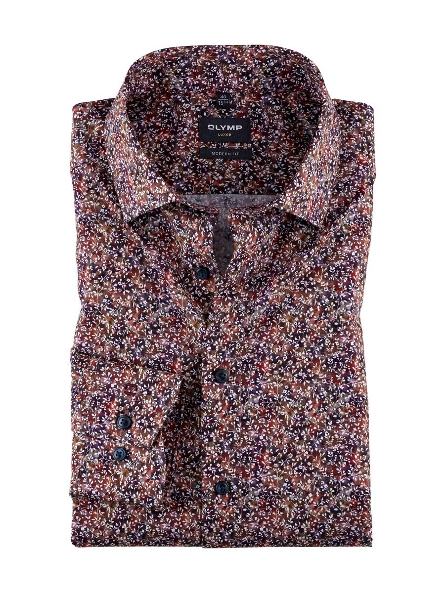 Olymp Camicia olymp fantasia floreale prugna modern fit Presa