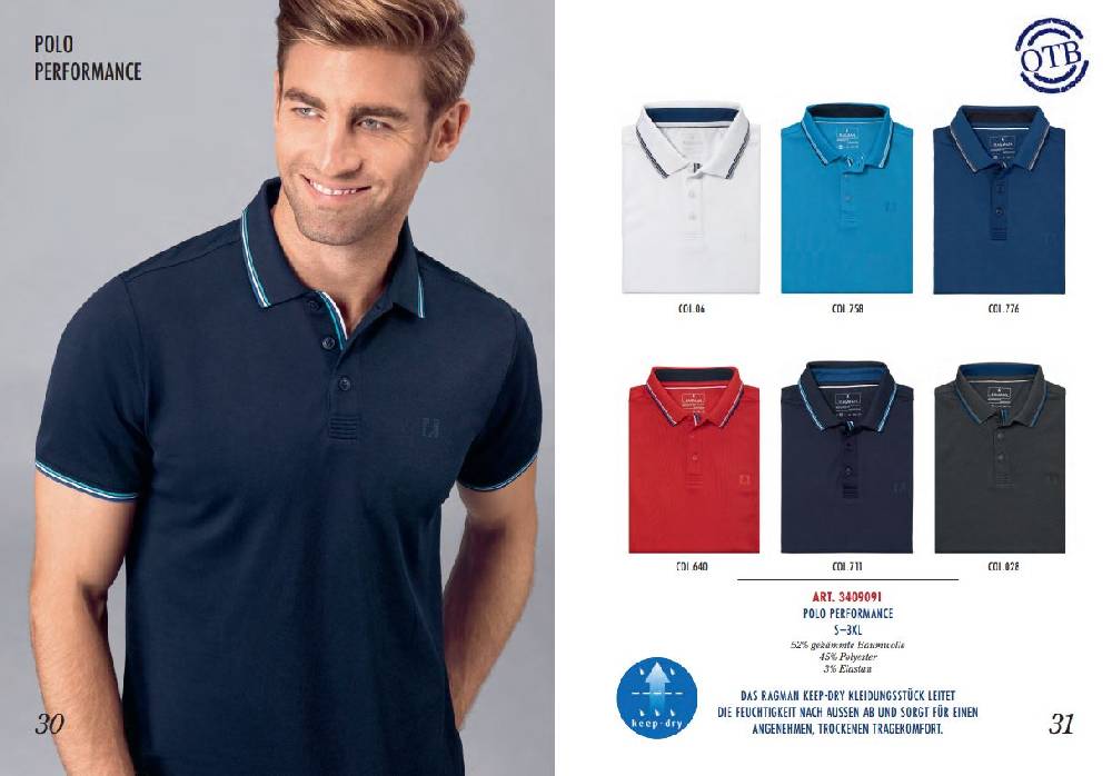 Ragman Polo azzurra in tessuto performante ragman modern fit Offerte