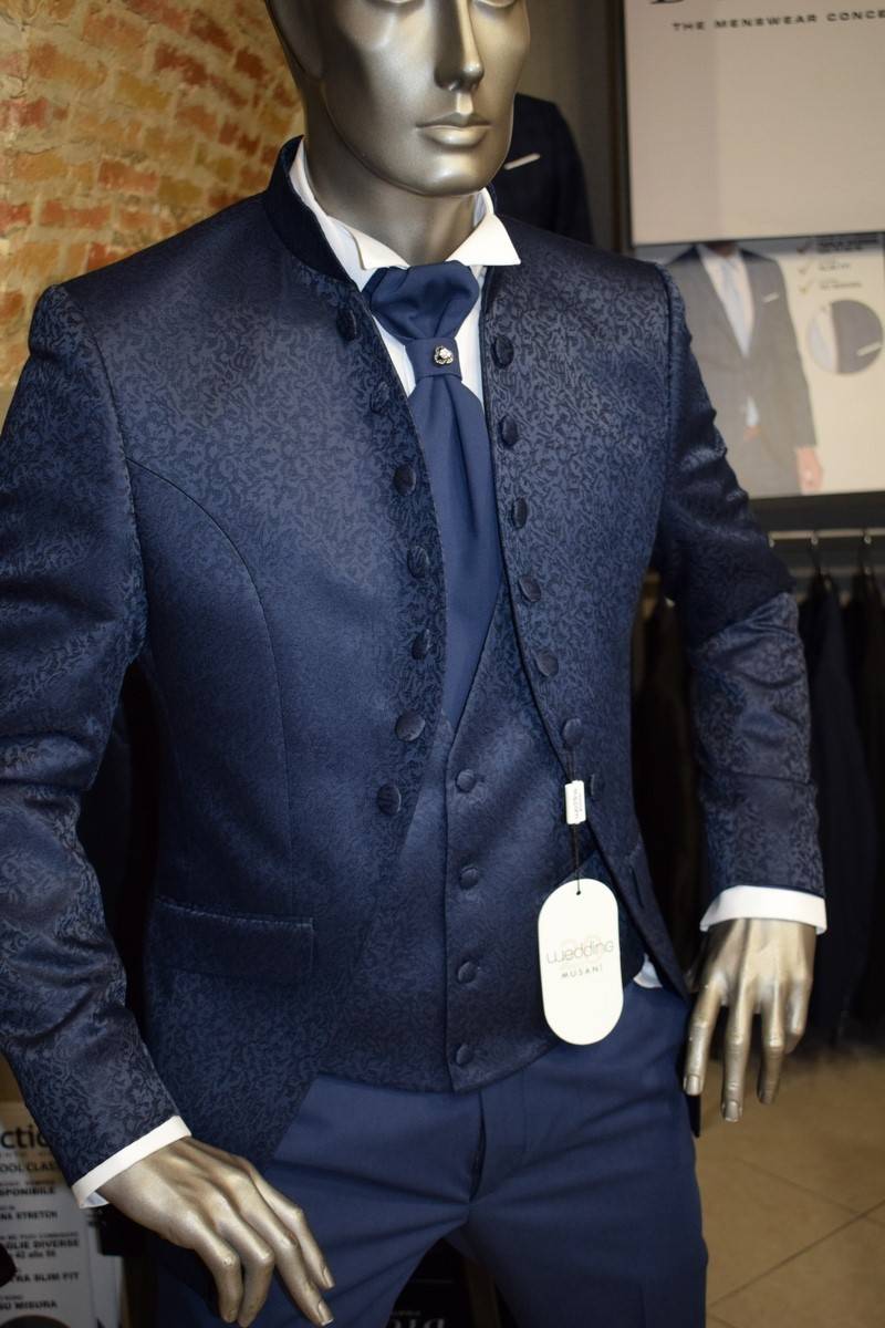Musani Milano Cerimonia Abito musani blu damascato slim fit Acquista Ora