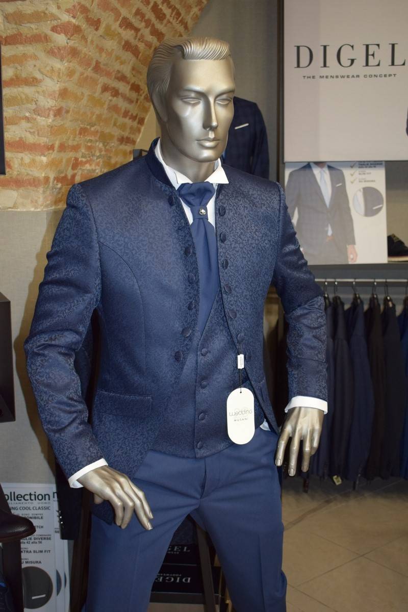 Musani Milano Cerimonia Abito musani blu damascato slim fit Acquista Ora