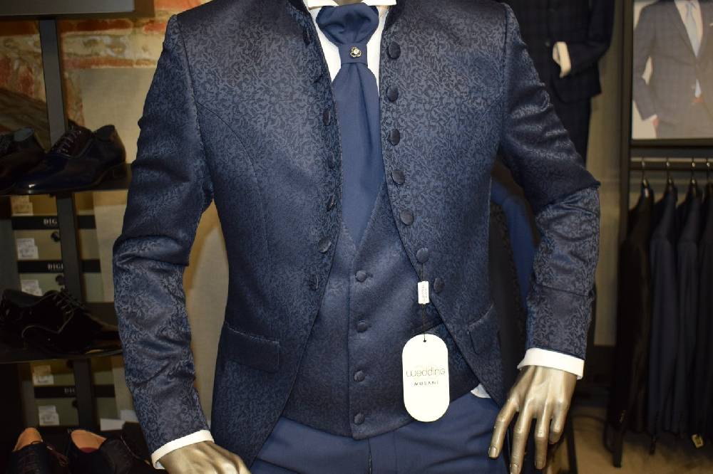 Musani Milano Cerimonia Abito musani blu damascato slim fit Acquista Ora