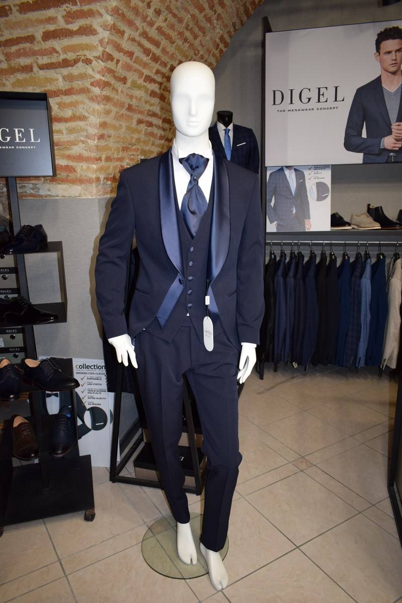 Musani Milano Cerimonia Smoking da sposo moderno blu musani cerimonia Consegna Veloce