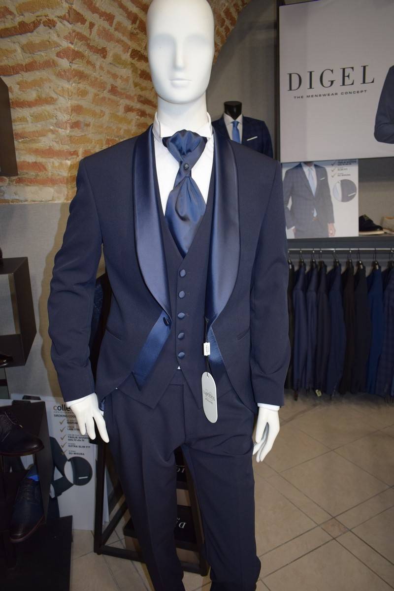 Musani Milano Cerimonia Smoking da sposo moderno blu musani cerimonia Consegna Veloce