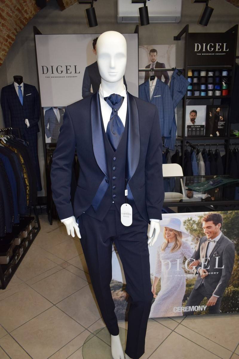 Musani Milano Cerimonia Smoking da sposo moderno blu musani cerimonia Consegna Veloce