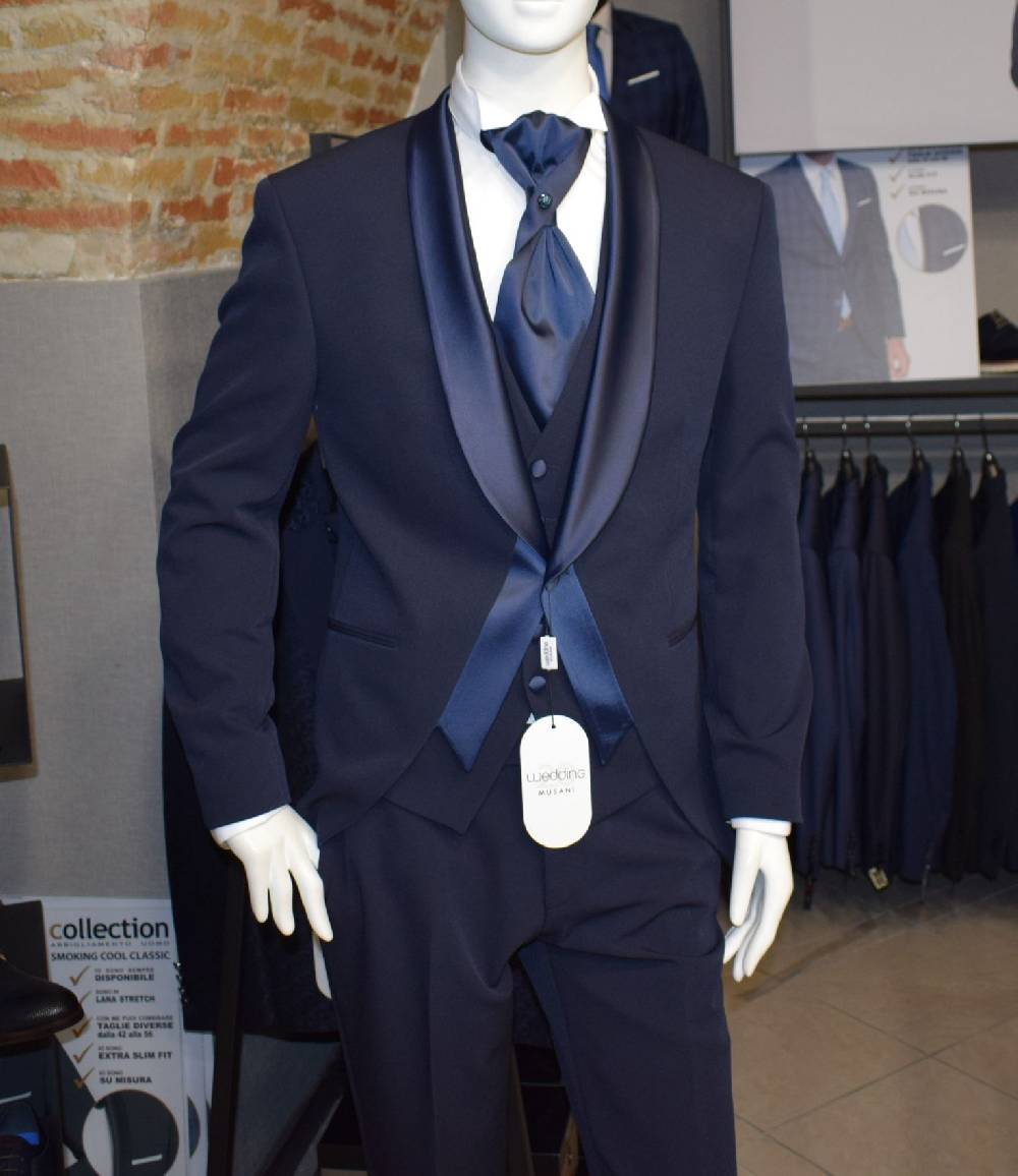 Musani Milano Cerimonia Smoking da sposo moderno blu musani cerimonia Consegna Veloce