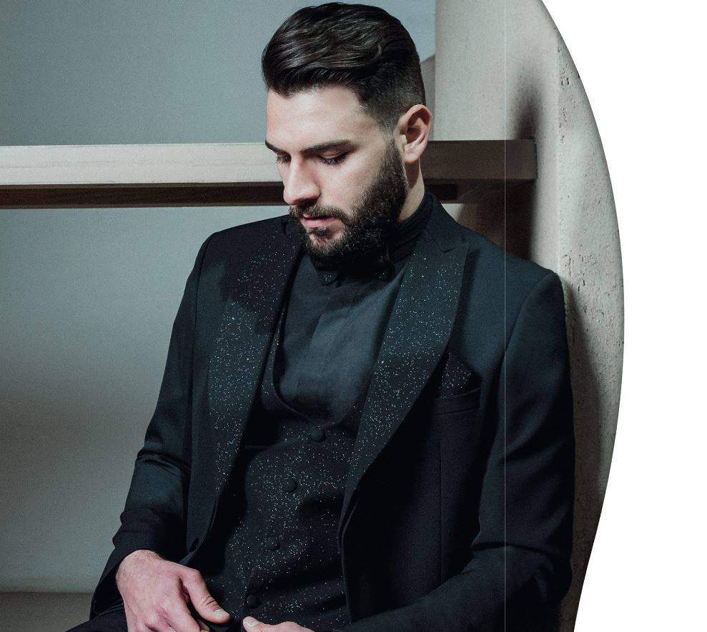 Musani Milano Cerimonia Smoking nero slim fit musani con petto a lancia brillantinato Fino Al -60%