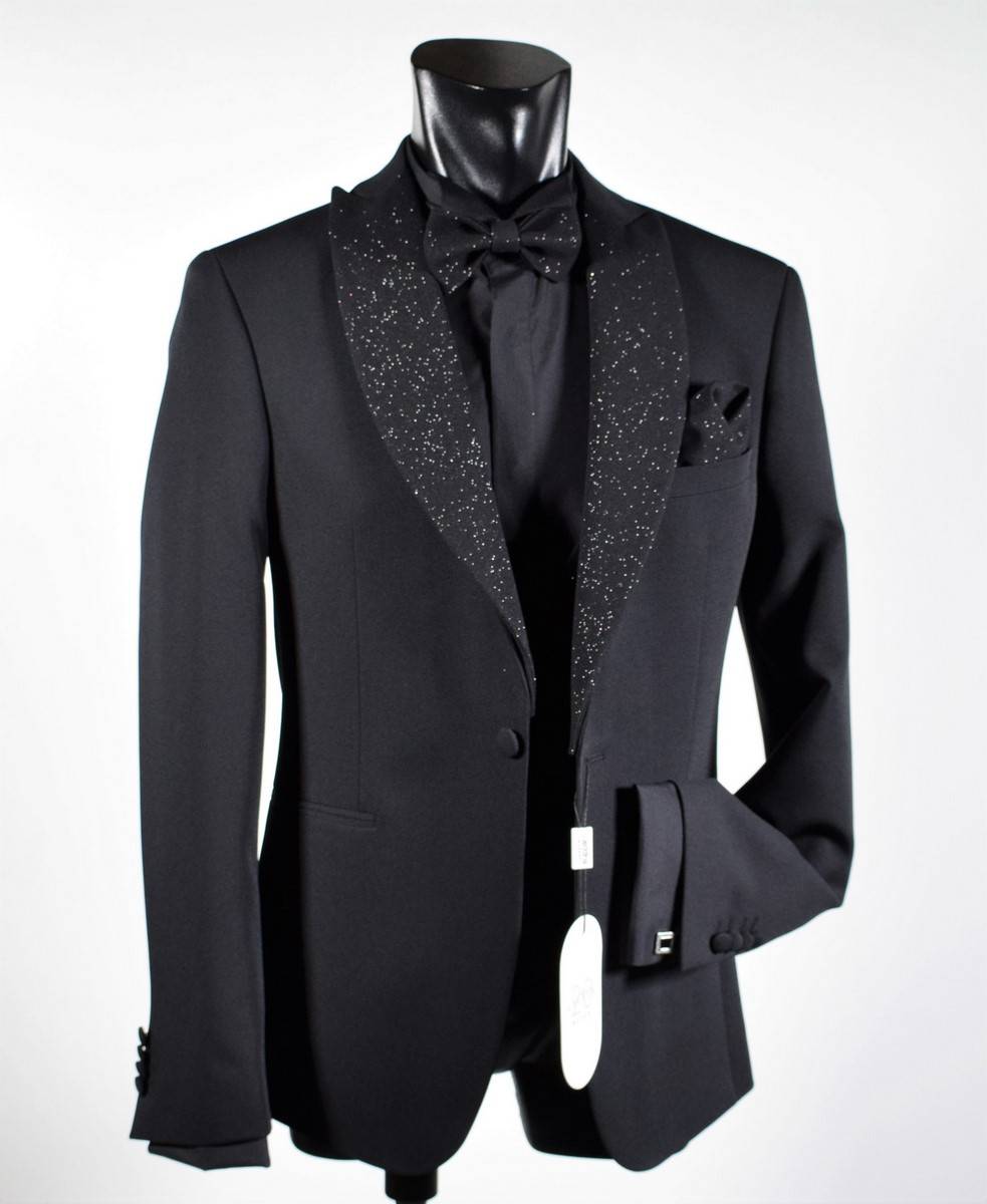 Musani Milano Cerimonia Smoking nero slim fit musani con petto a lancia brillantinato Fino Al -60%