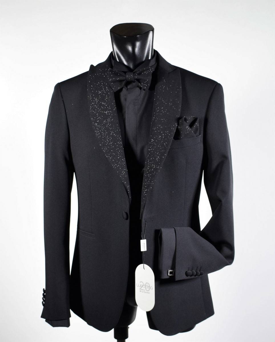 Musani Milano Cerimonia Smoking nero slim fit musani con petto a lancia brillantinato Fino Al -60%