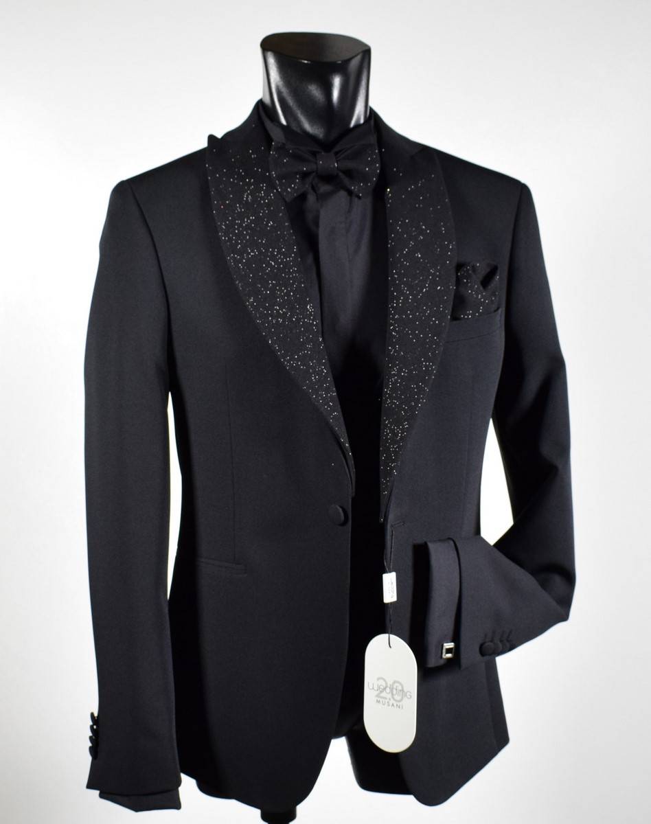 Musani Milano Cerimonia Smoking nero slim fit musani con petto a lancia brillantinato Fino Al -60%